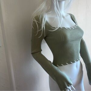 MON RENN Sage Ribbed “Trace” Corset Knit Top with Bell Sleeves US 4